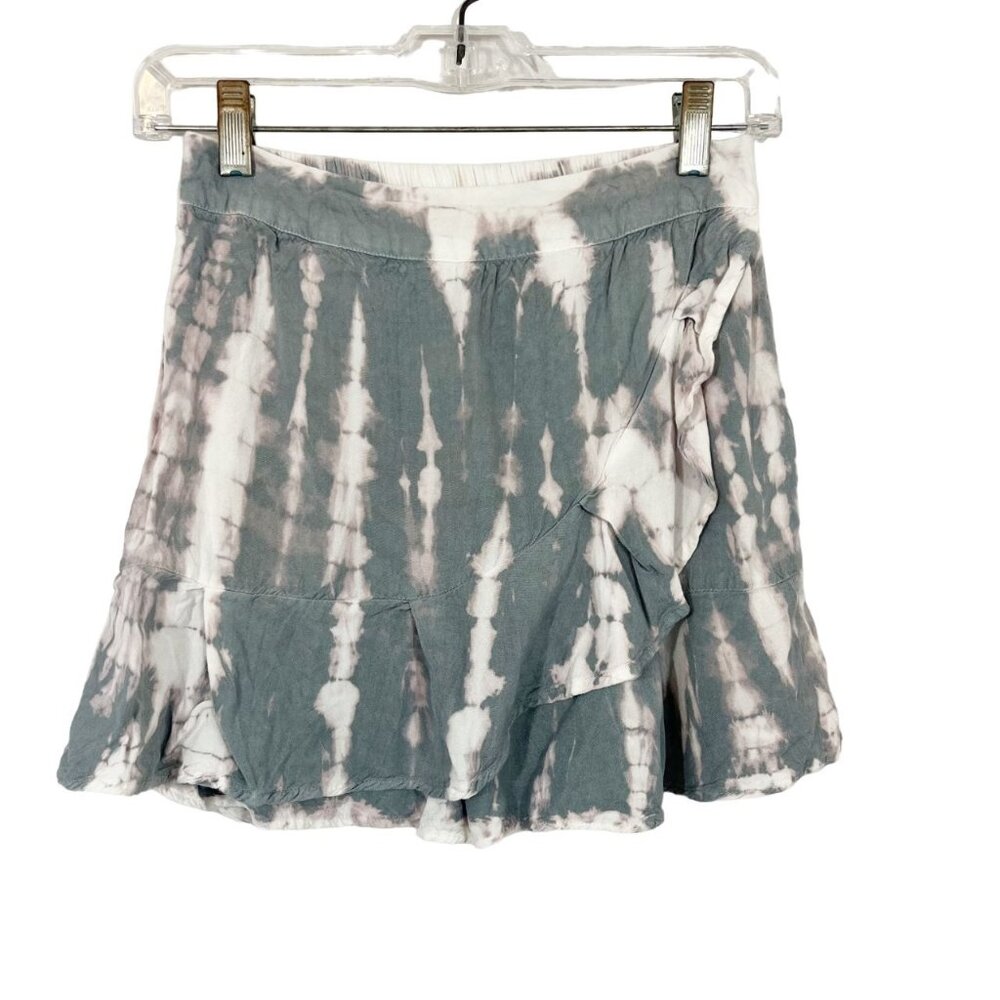 Sim & Sam Gray Tie Dye Ruffle Mini Skirt Pull On Boho Beach‎ - Size Small